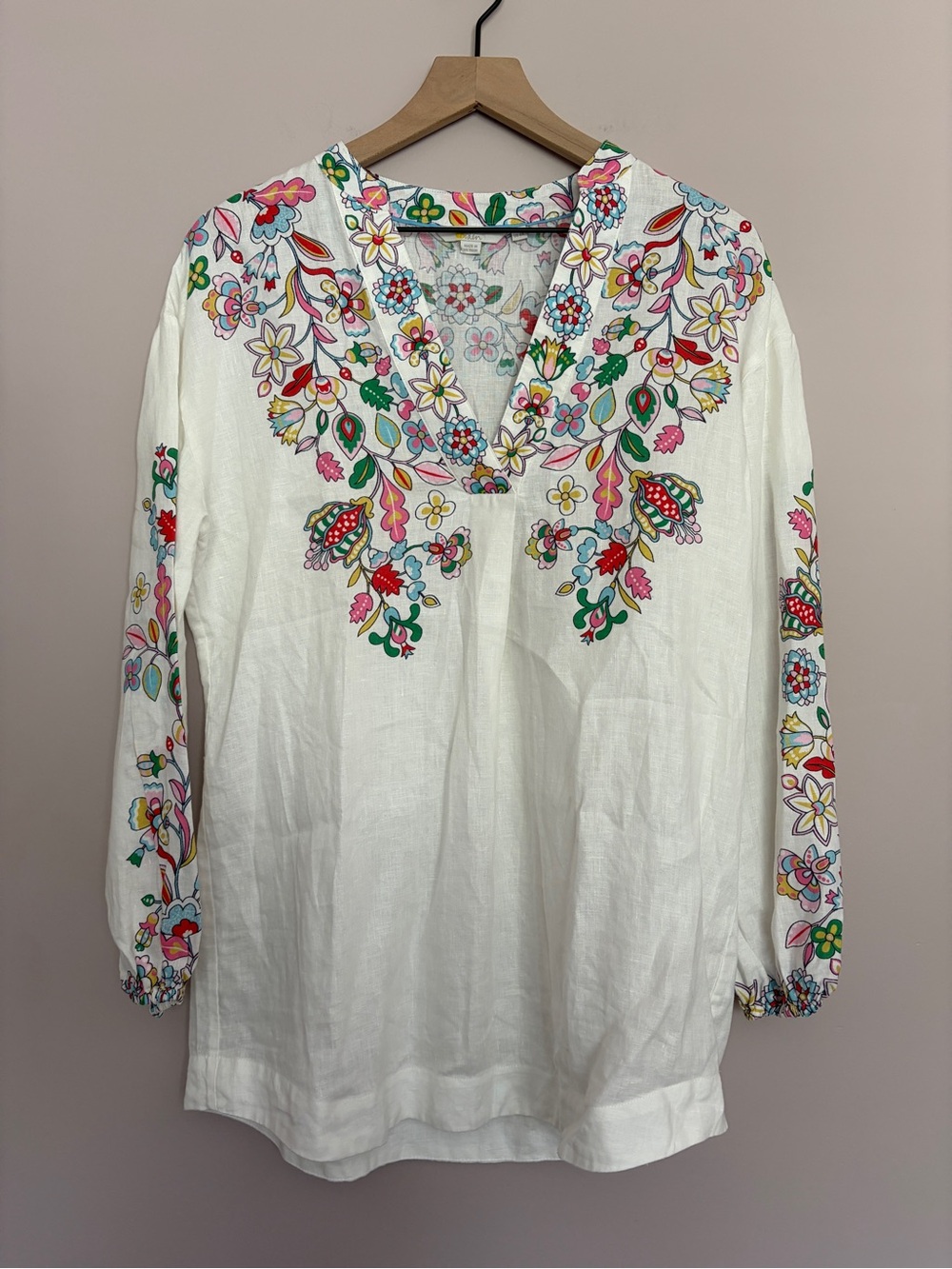Boden Linen Floral V-Neck Long Sleeve Tunic